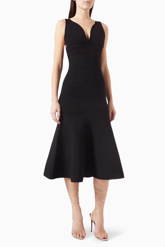 

Frame Detail Midi Dress in Stretch Viscose-knit, Black
