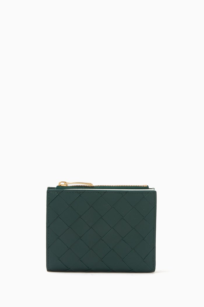 

Small Bi-fold Zip Wallet in Intrecciato Leather, Multicolour