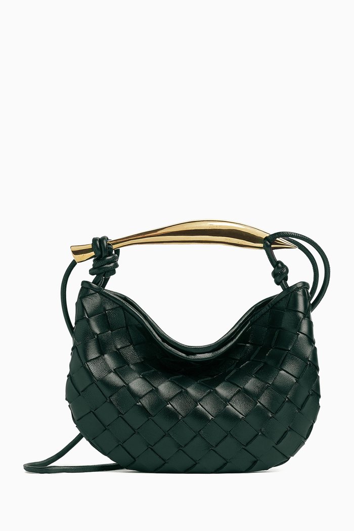 Mini Sardine Crossbody Bag in Intrecciato Leather, Green