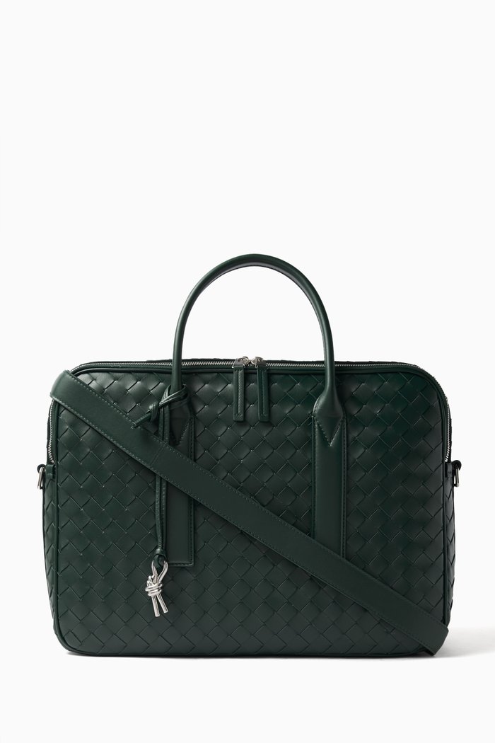 

Large Getaway Briefcase in Intrecciato Leather, Green