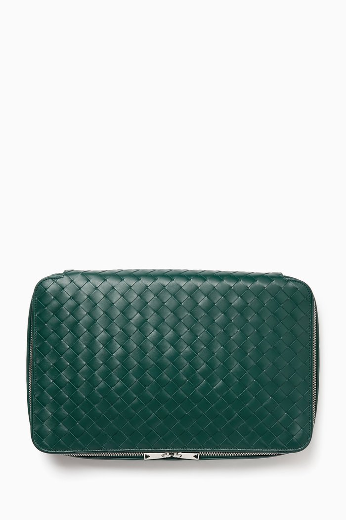 

Small Packing Cube in Intrecciato Leather, Green