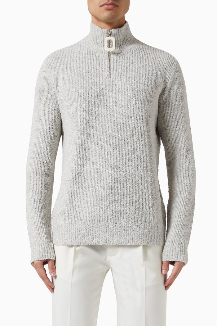 

Boucle Henley Jumper in Cotton-cashmere Knit, Grey