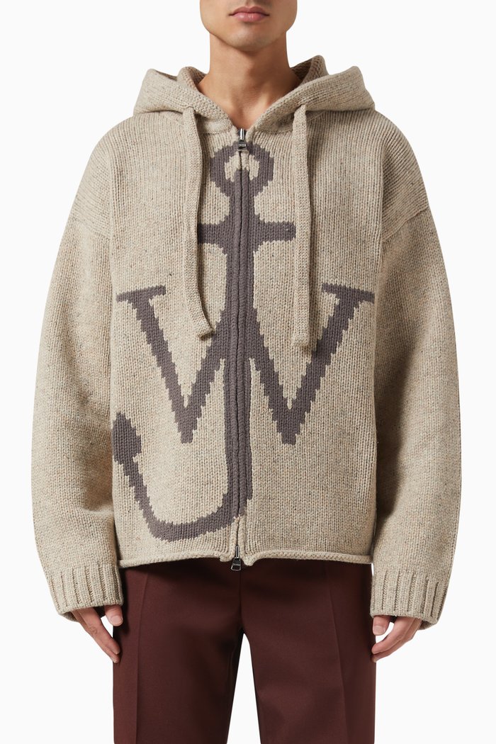 

Zip Front Anchor Hoodie in Merino Wool, Neutral