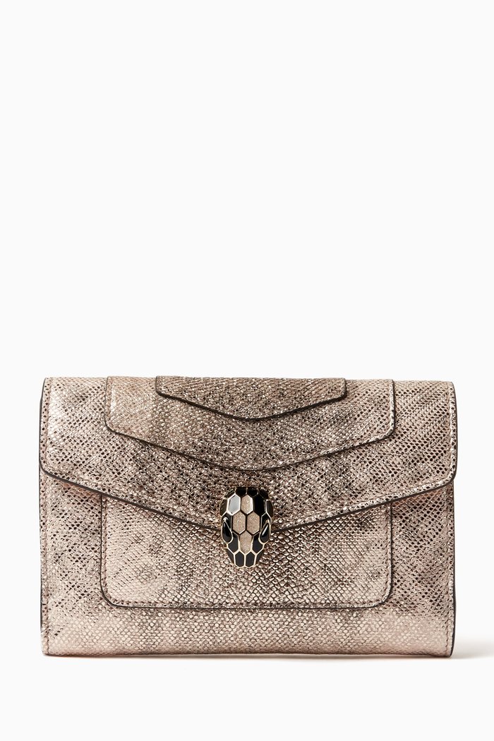 

Large Serpenti Forever Wallet in Metallic Karung Leather, Neutral