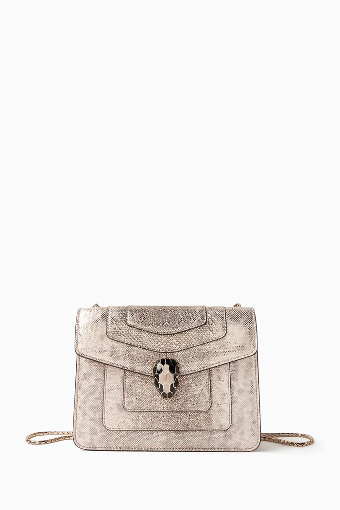 

Small Serpenti Forever Crossbody Bag in Metallic Karung Leather, Neutral