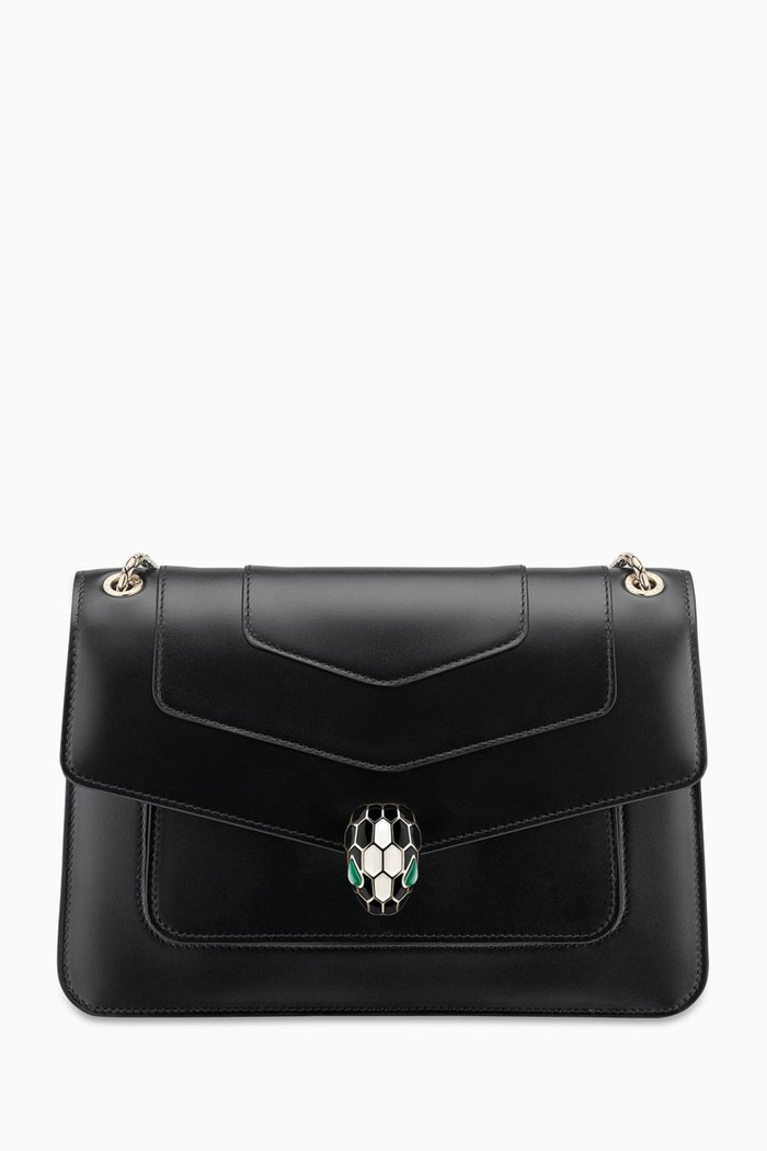Serpenti Forever Shoulder Bag in Leather, Black