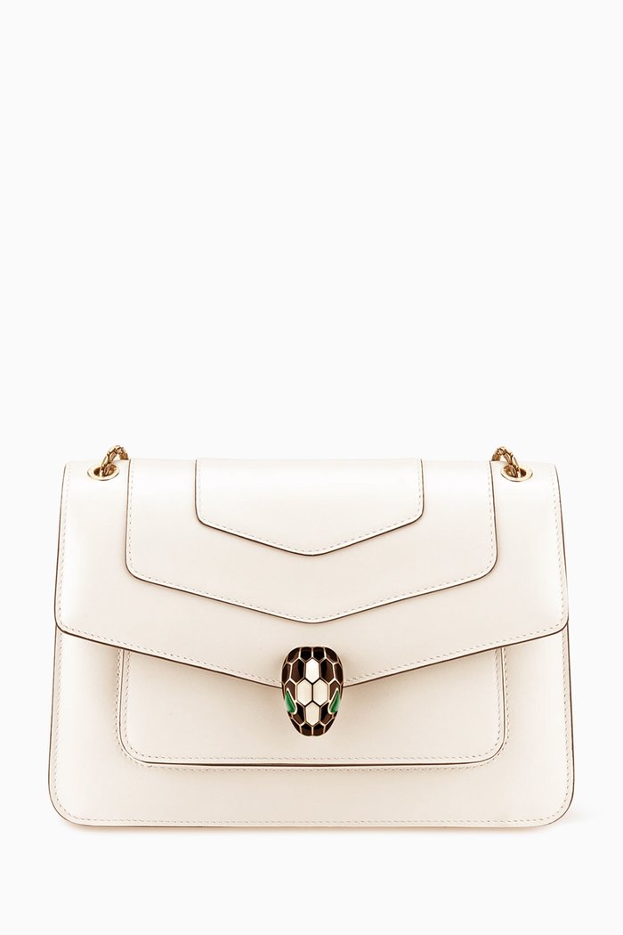 

Medium Serpenti Forever Shoulder Bag in Calf Leather, White