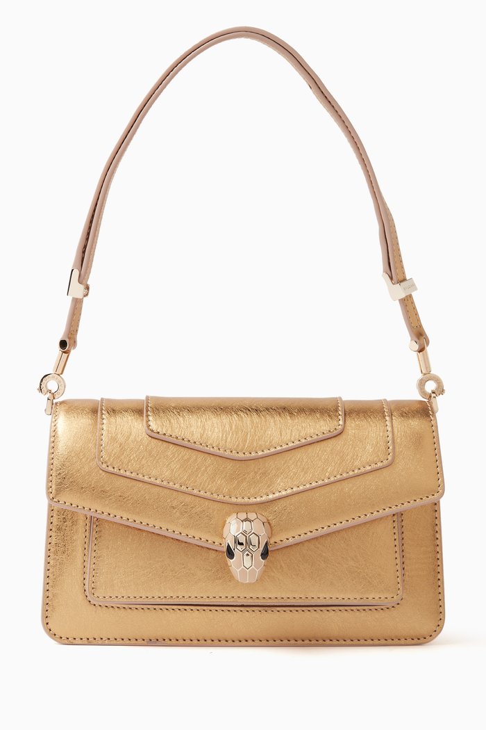 

Serpenti Forever East West Shoulder Bag in Calf Leather, Gold