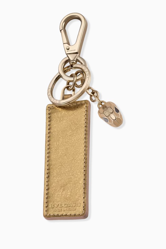 

Serpenti Forever Keyring in Calfskin Leather & Brass, Gold