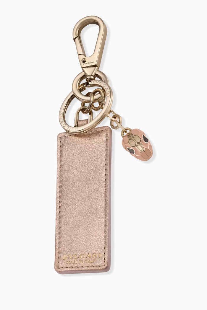 

Serpenti Forever Keyring in Calfskin Leather & Brass, Rose gold