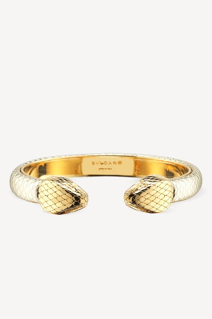 Serpenti Forever Bangle in Gold-plated Brass & Karung Leather