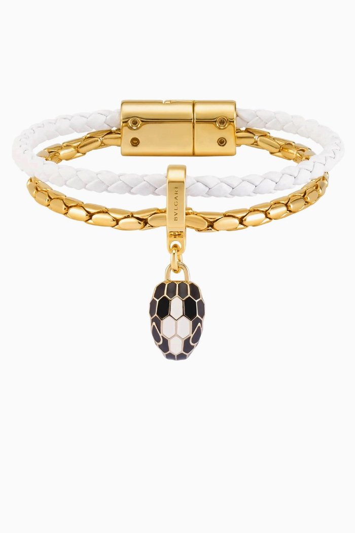 

Serpenti Forever Bracelet in Leather & Brass, White
