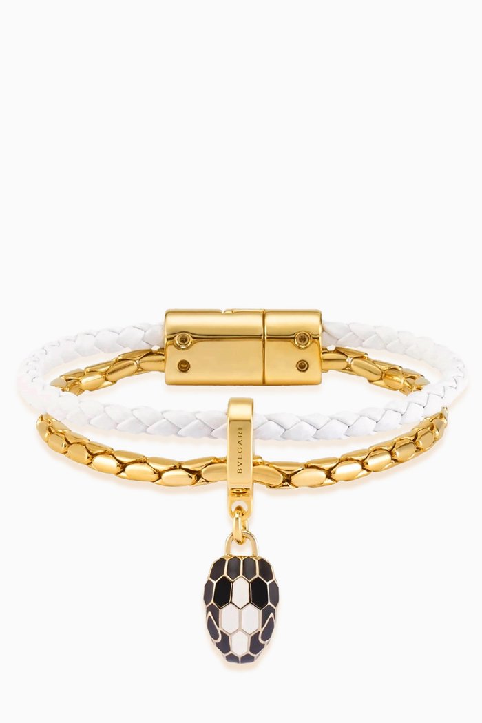 

Serpenti Forever Bracelet in Leather & Brass, White