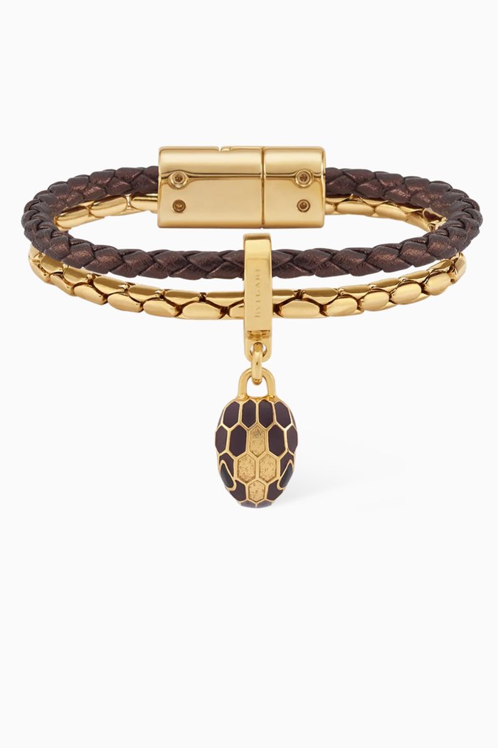 

Serpenti Forever Bracelet in Leather & Brass, Brown