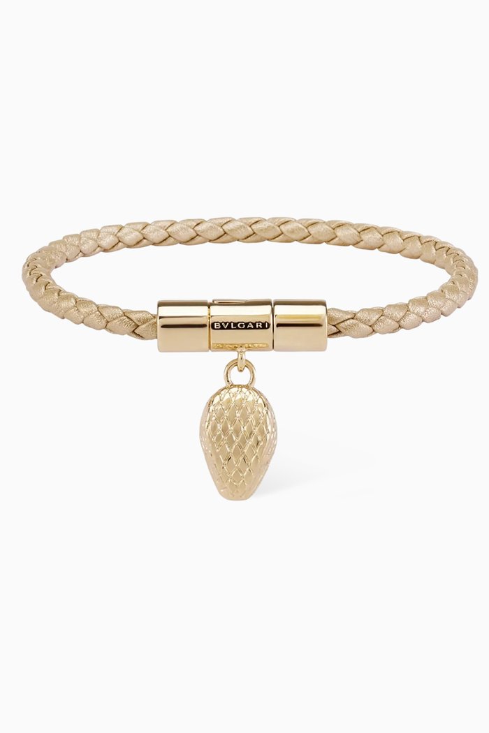 

Serpenti Forever Bracelet in Leather & Brass, Gold