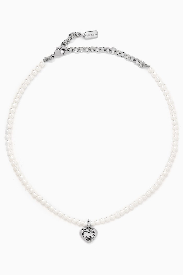 

Stone Heart Pearl Choker Necklace, White