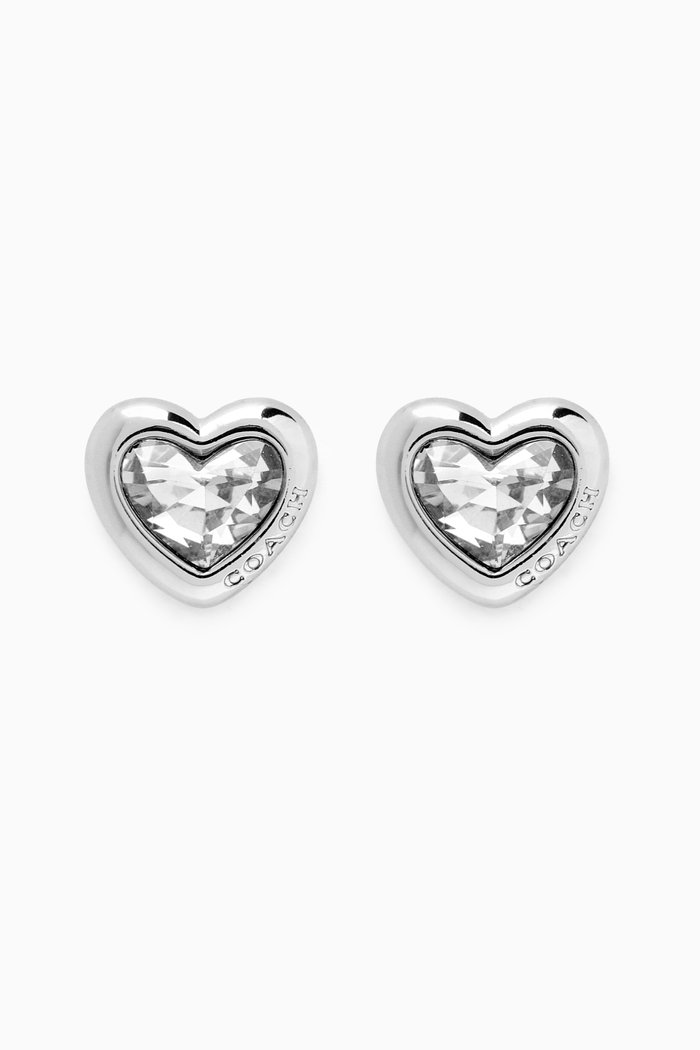 

Stone Heart Stud Earrings, Silver