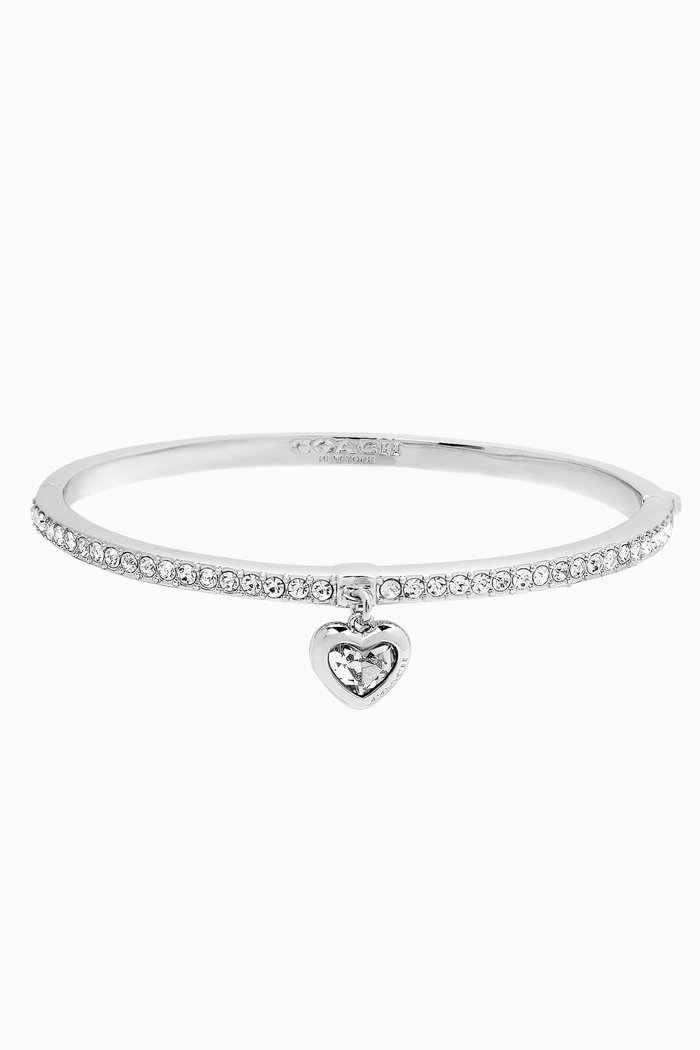 

Stone Heart Charm Bangle Bracelet, Silver