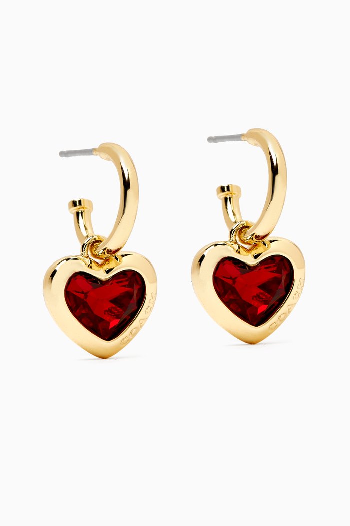 

Heart Charm Huggie Earrings, Red