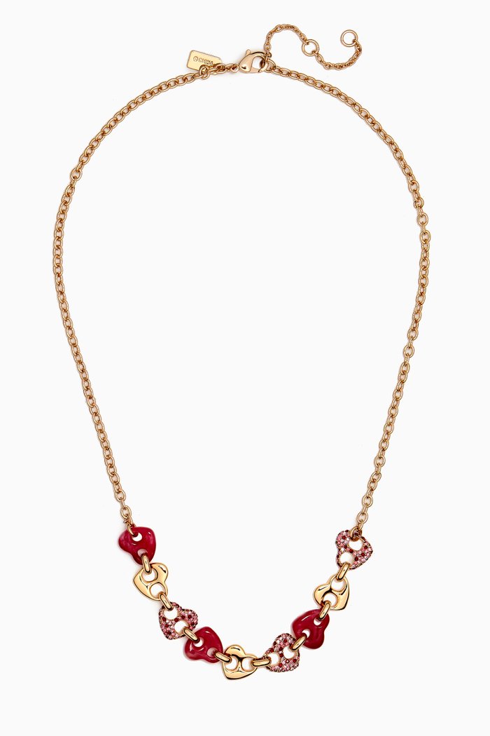 

Pave Heart Bib Necklace, Pink
