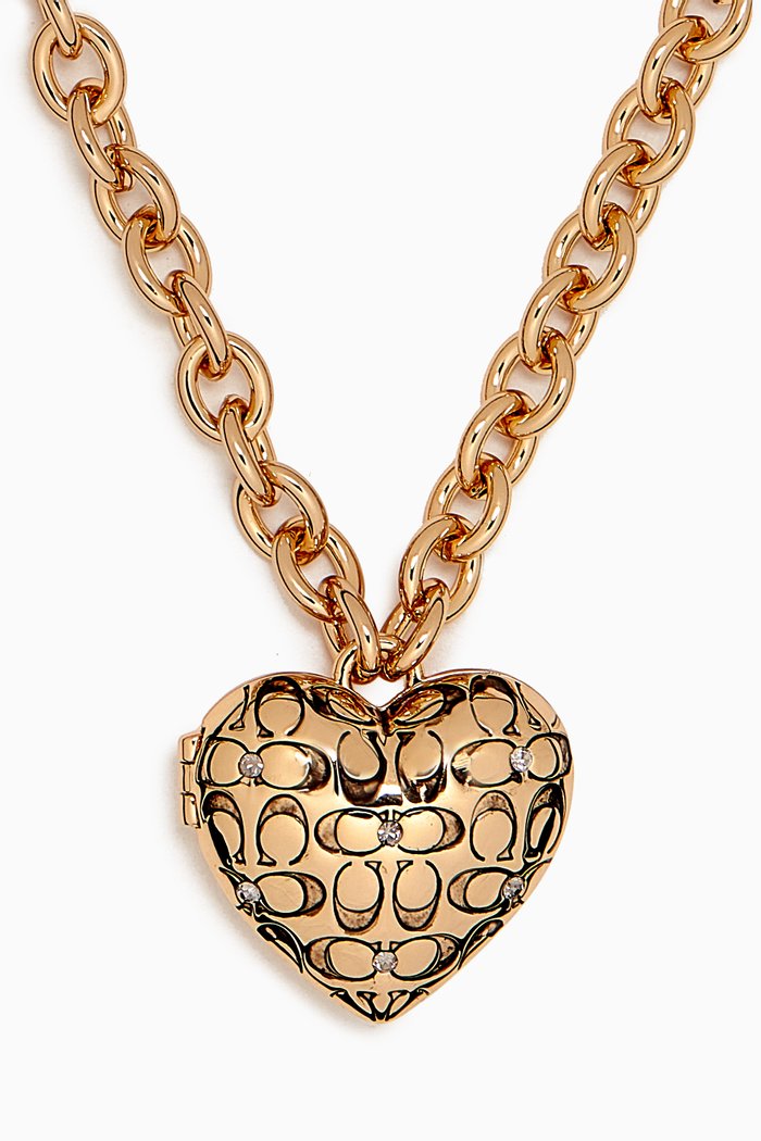 

Signature Quilted Heart Locket Necklace, Gold