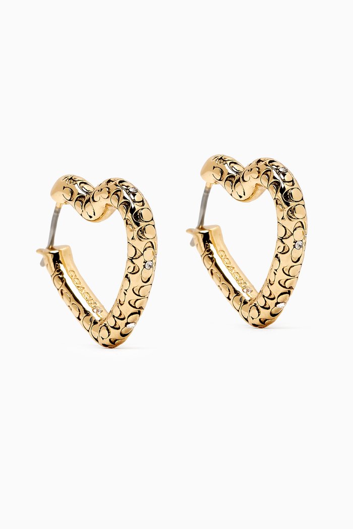 

Signature Quilted Heart Hoop Earrings, Gold