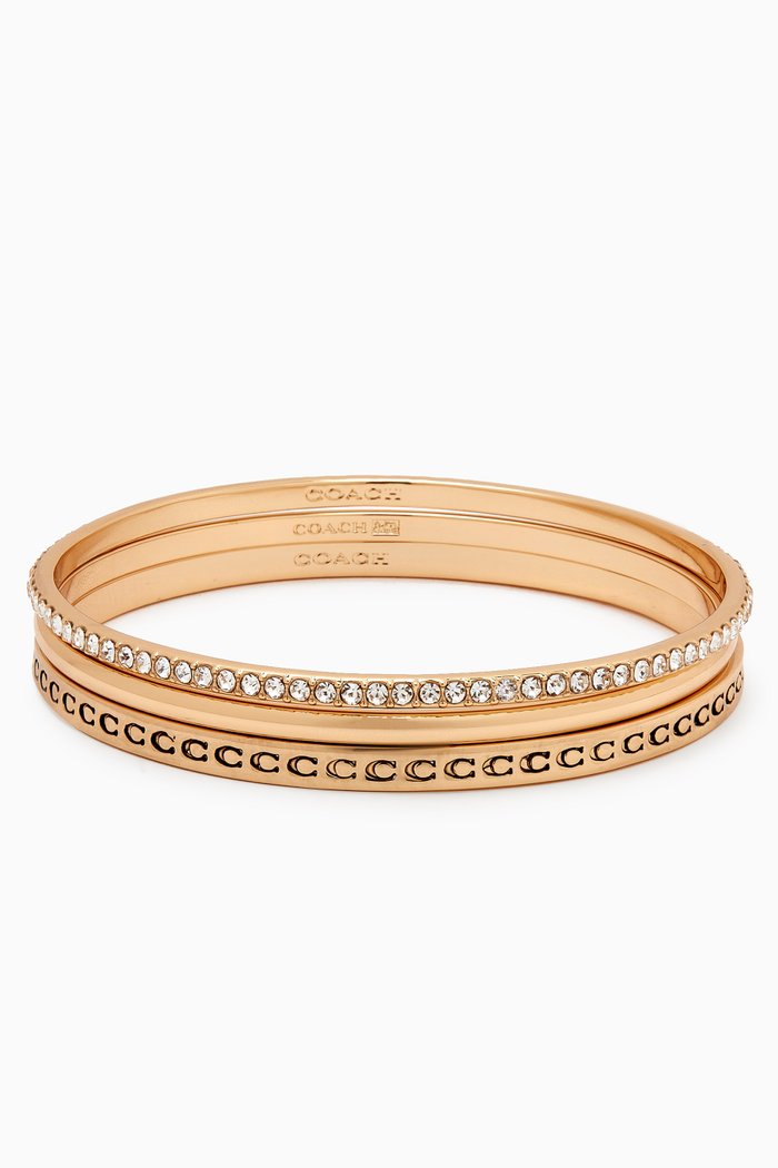 

Signature Quilted Heart Bangle, Set of 3, Gold