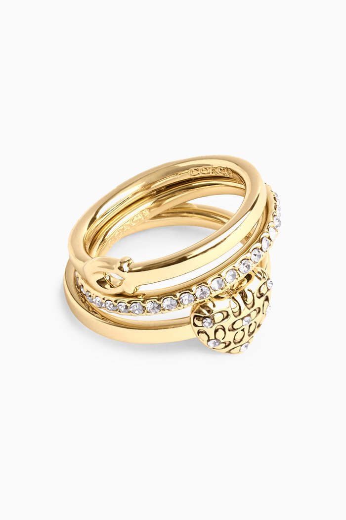

Signature Quilted Heart Ring, Set of 3, Gold