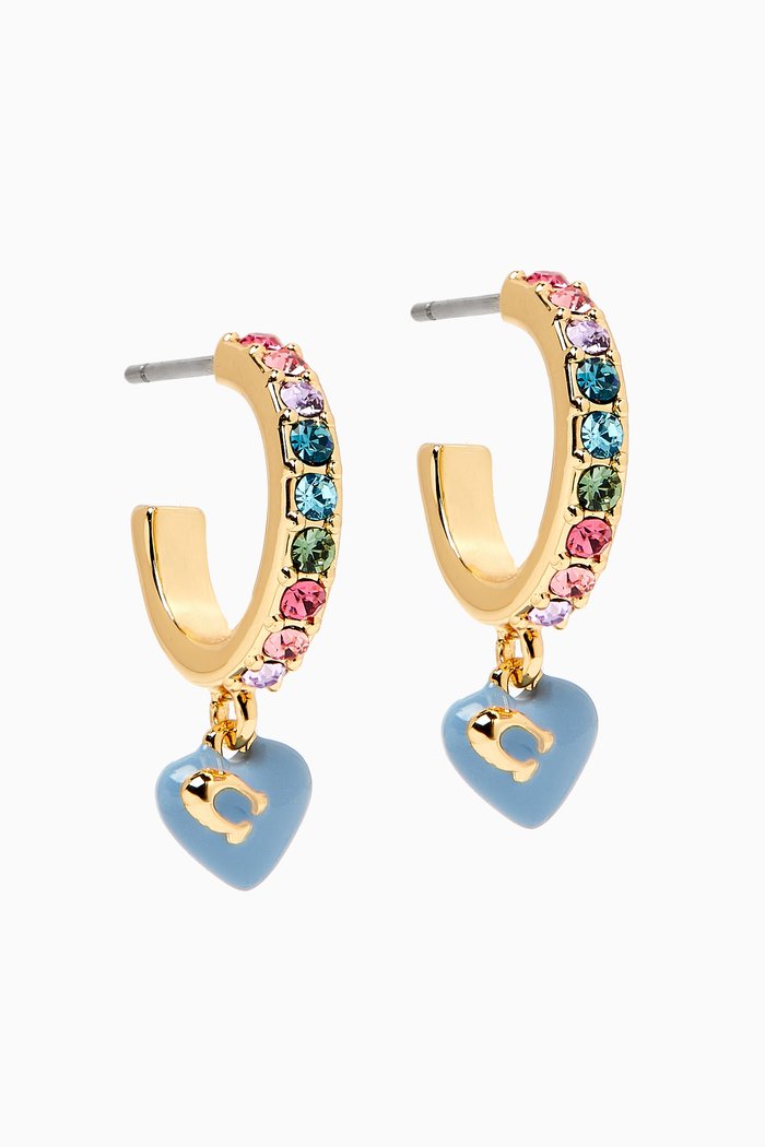 

Heart Charm Huggie Earrings, Multicolour
