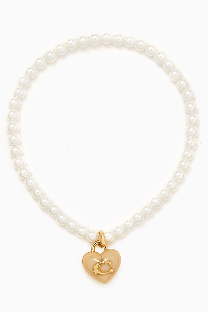 Signature Heart Charm Pearl Bracelet, White