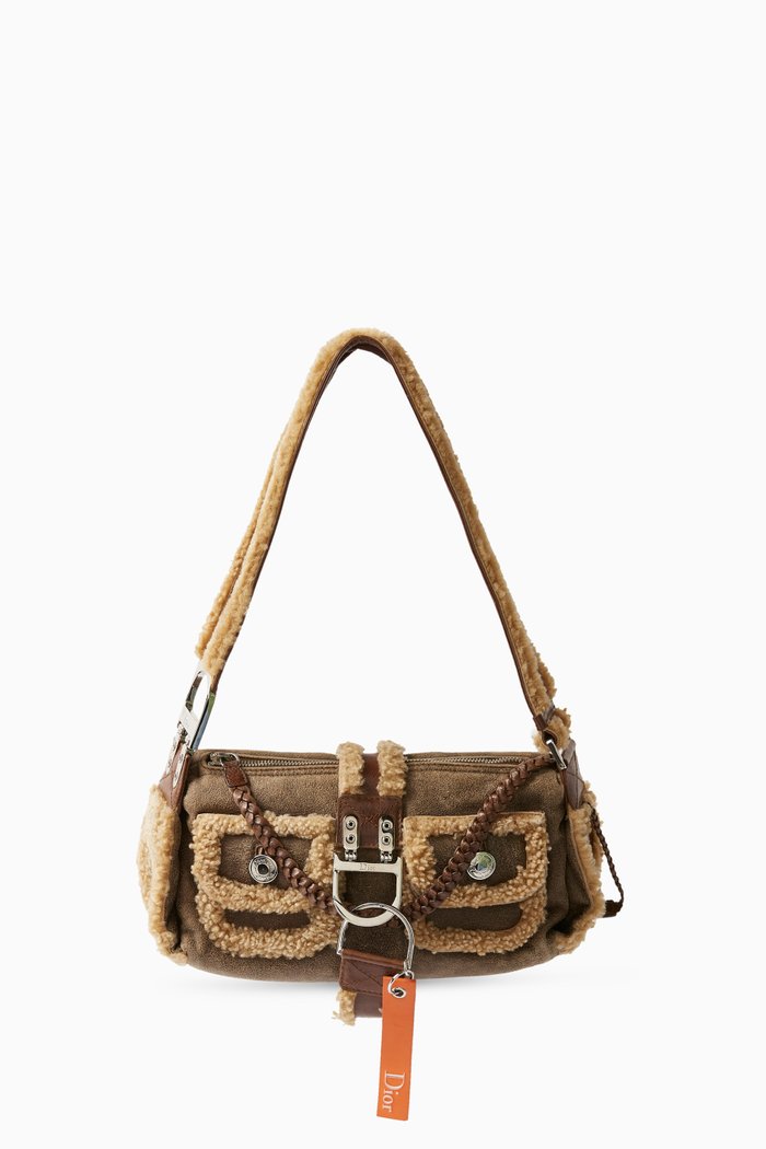

Pre-owned Flight Baguette Shoulder Bag in Shearling & Suede, Brown