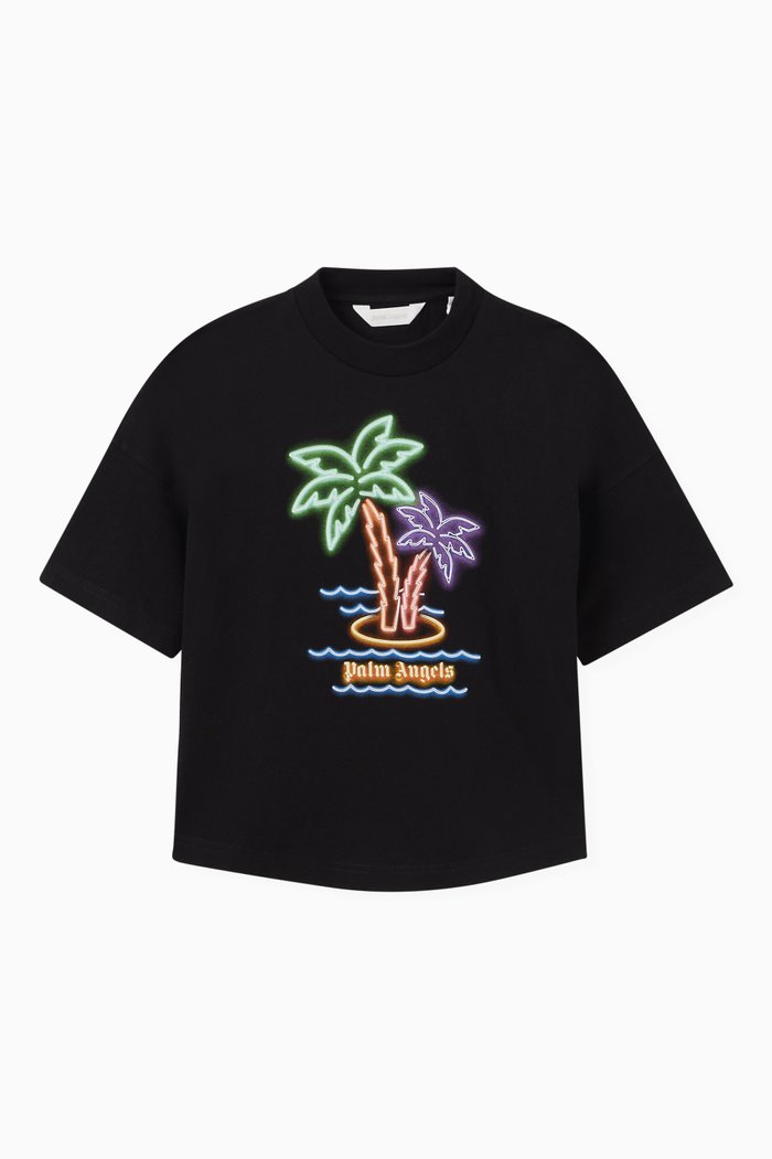

Neon Palms Print T-Shirt in Cotton, Black