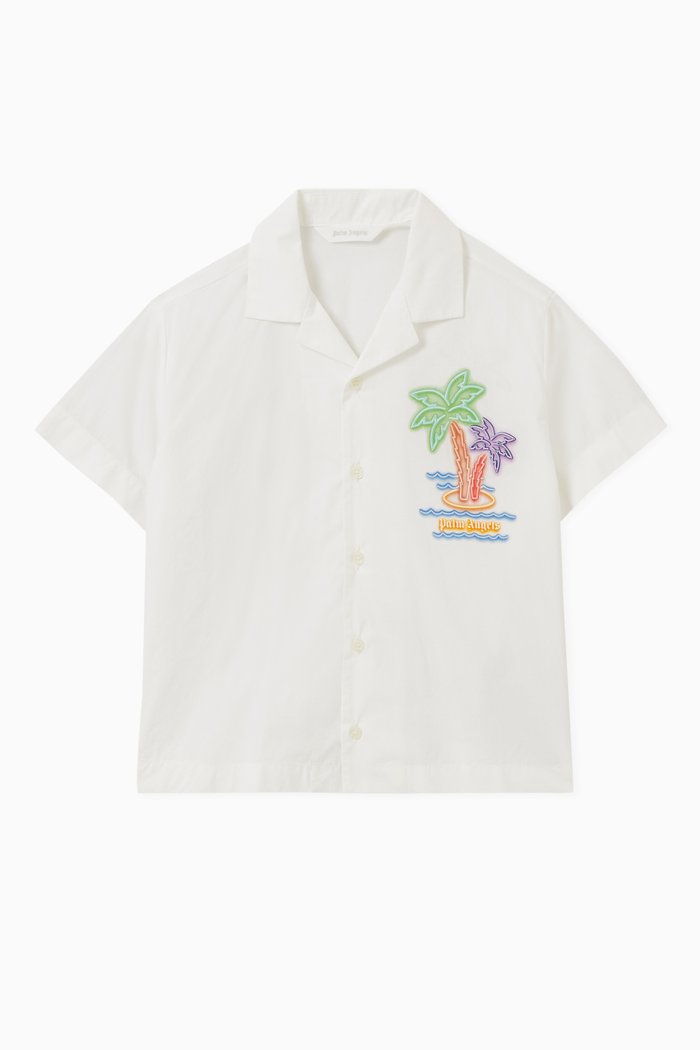 

Neon Palms Print Shirt in Rayon, White