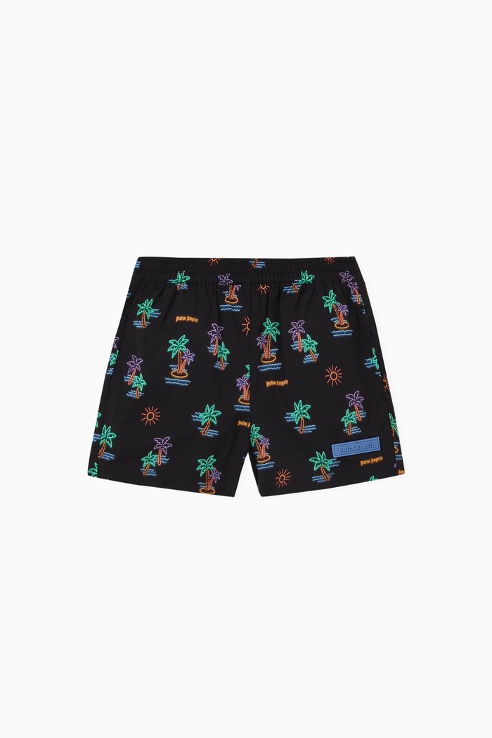 

Neon Palms Print Swim-shorts in Polyester, Black