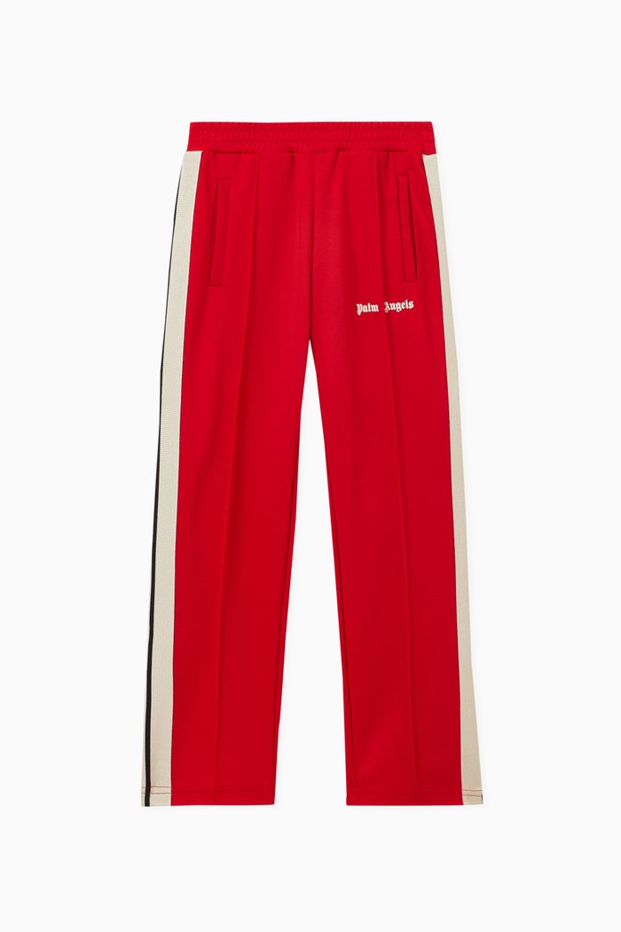 Logo Print Striped Track Pants in Cotton-Blend, Red