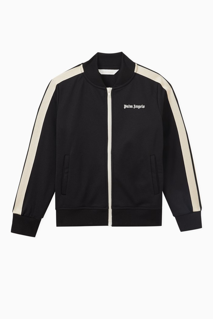 Logo Print Striped Track Jacket in Cotton-blend, Black