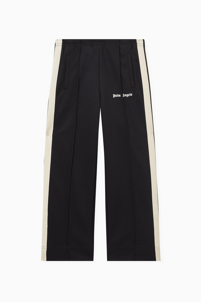 Logo Print Striped Track Pants in Cotton-Blend, Black