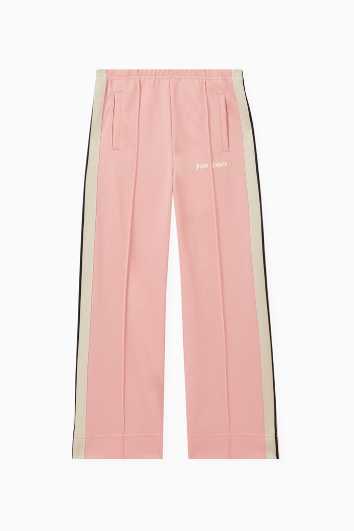 Logo Print Striped Track Pants in Cotton-Blend, Pink