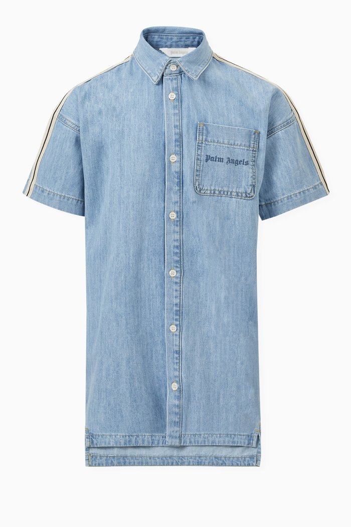 

Logo Print Track Dress in Chambray, Blue