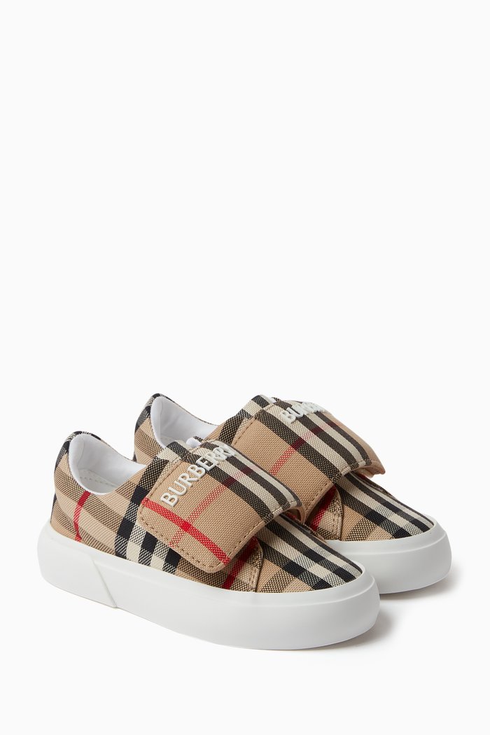 

Check Sneakers in Cotton Canvas, Neutral