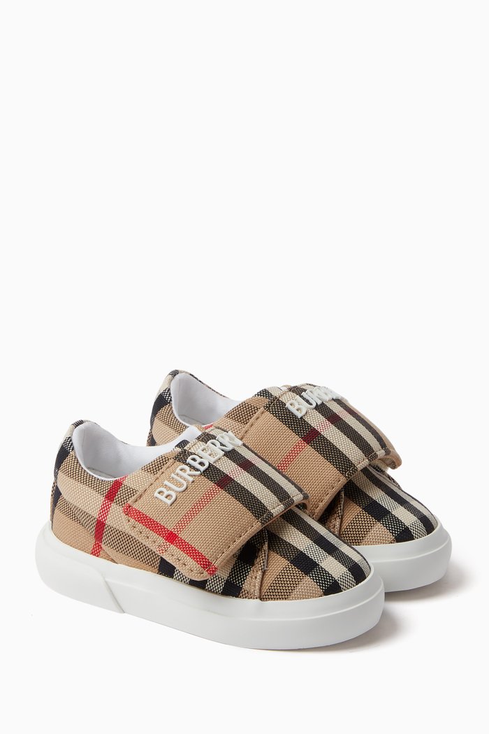 

Check Sneakers in Cotton Canvas, Neutral