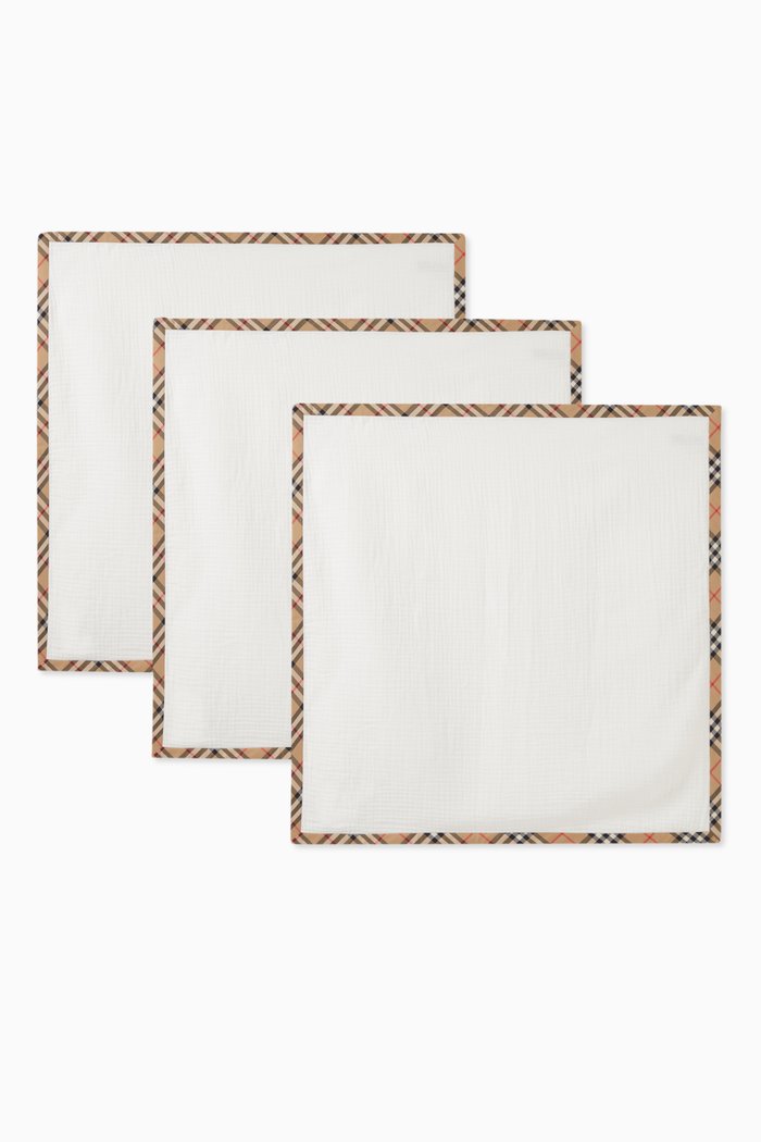 

Check-trim Muslin in Cotton, Set of 3, White