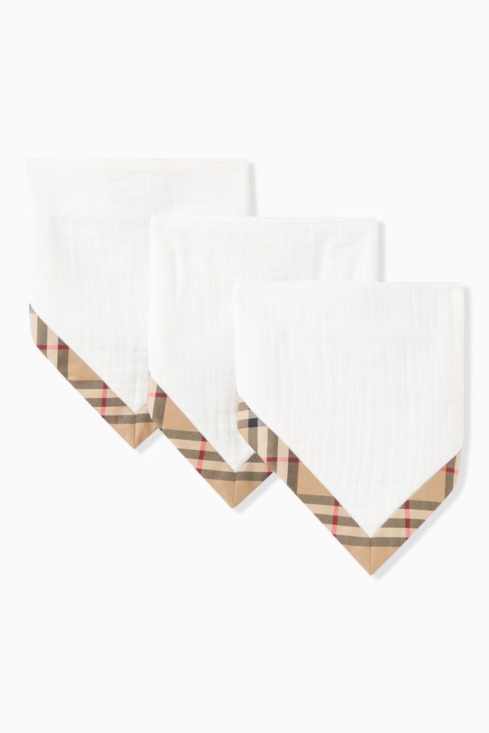 

Check-trim Bib in Cotton, Set of 3, White