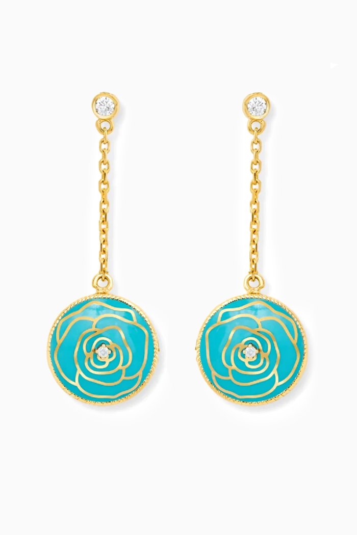 Ward Diamond & Enamel Drop Earrings in 18kt Gold, Yellow