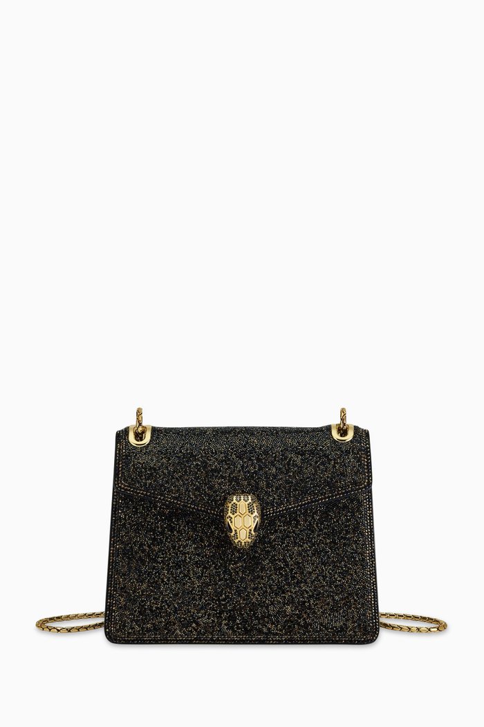 

Serpenti Forever Day-to-Night Small Shoulder Bag in Crystal Suede, Black