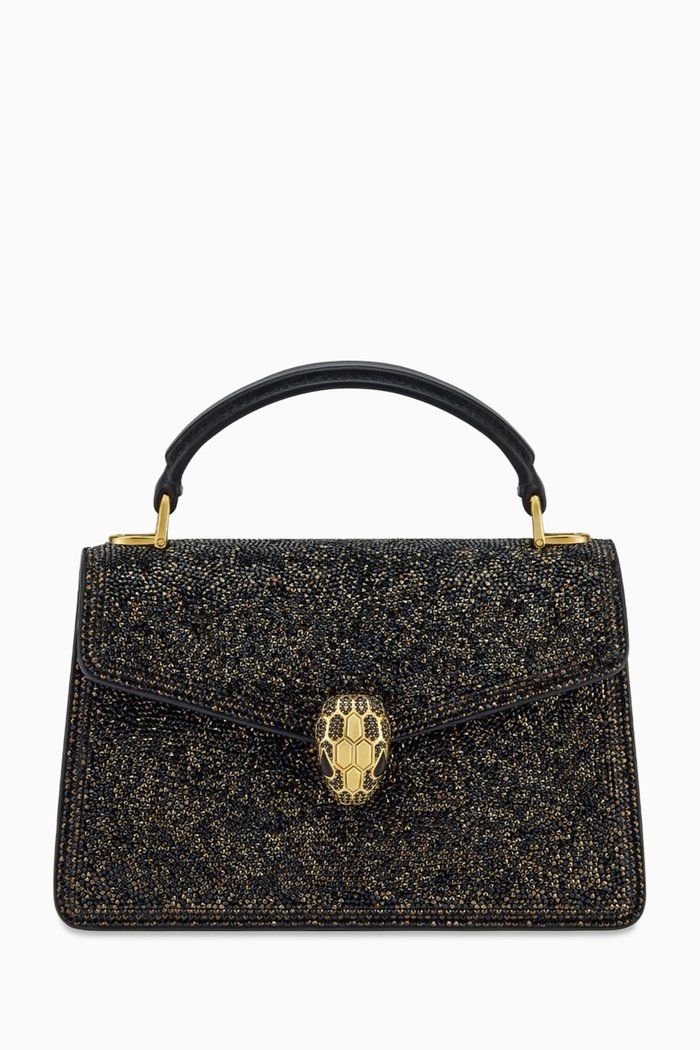 

Serpenti Forever Mini Top-handle Bag in Crystal Suede, Black