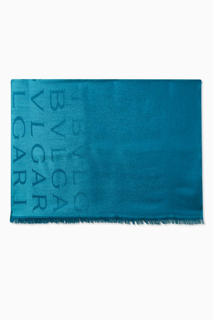Logomania Fade Stole in Cashmere & Silk, Blue