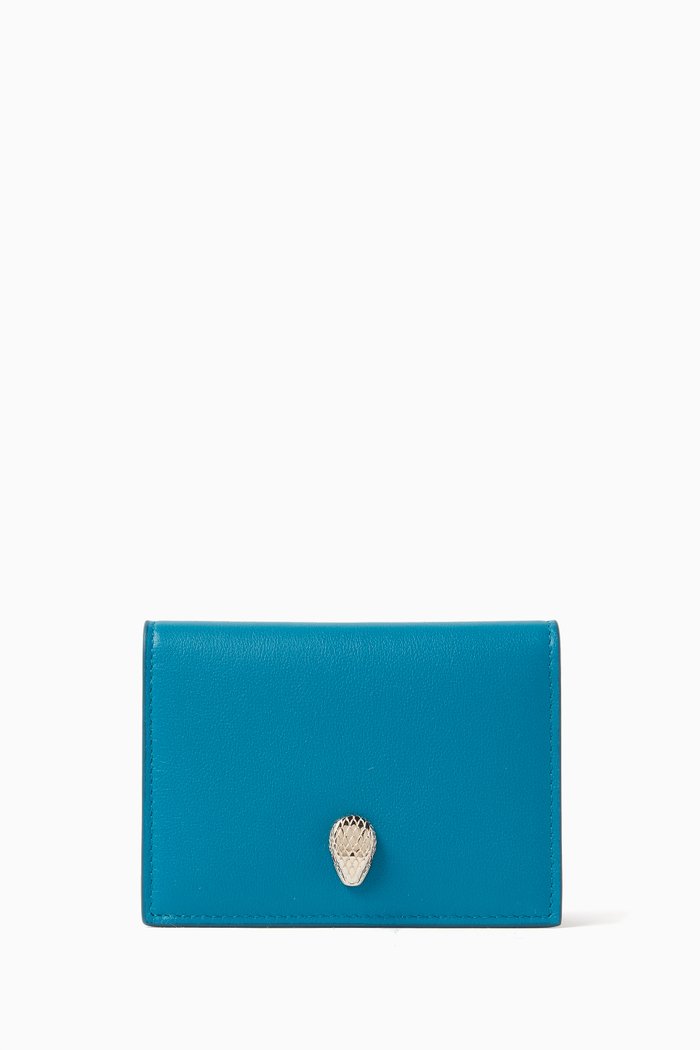 

Serpenti Forever Flap Card Holder in Leather, Blue