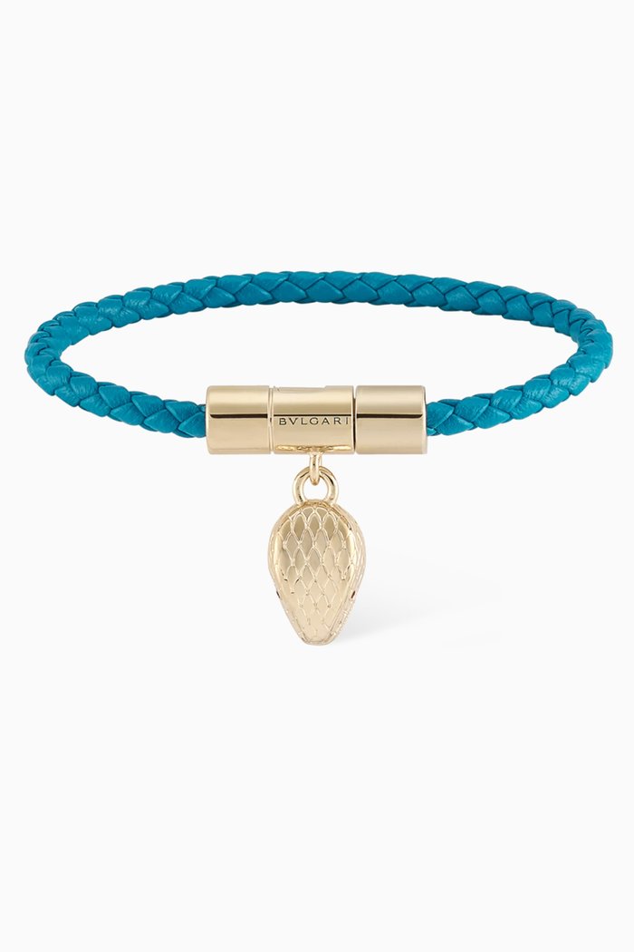 

Serpenti Forever Braided Bracelet in Leather & Brass, Blue