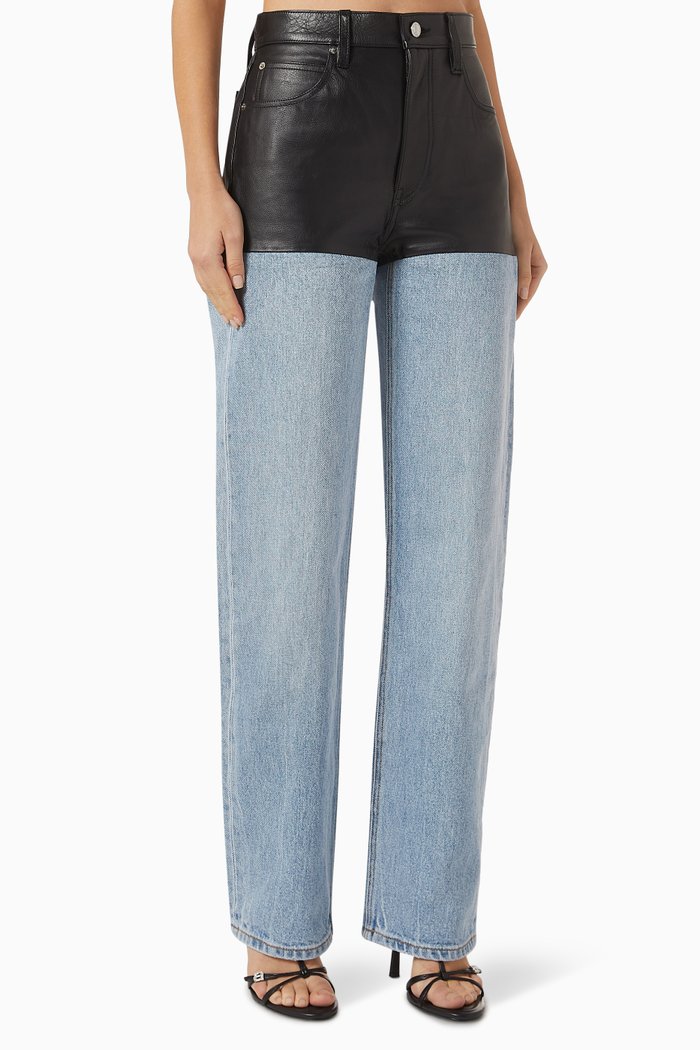 

Stacked Jeans in Denim & Calf Leather, Blue
